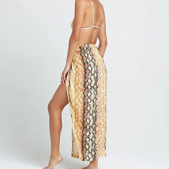 L*Space Mia Swimsuit Cover Up Skirt Pretty In Python Brown Gold MIASK21 Women XS - Picture 2 of 12